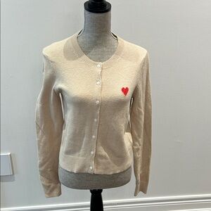 Old Navy Beige Cardigan with Red Heart Detail